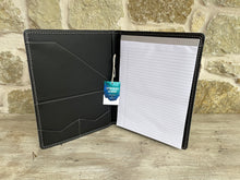 Load image into Gallery viewer, Leather Covered Portfolio - Brindle Cowhide and Red/Turquoise Southwest Embossed Leather