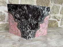 Load image into Gallery viewer, Leather Covered Portfolio - Salt and Pepper Cowhide and Pink Embossed Leather