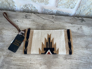 front of cream and brown wristlet