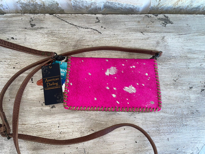 American Darling metallic acid washed cowhide wallet, pink