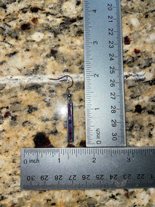 purple bar earrings measurements, 2 inches long x 1/8" wide
