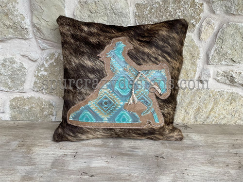 Working Cow Horse/Stock Horse Leather and Cowhide Pillow Cowgirl