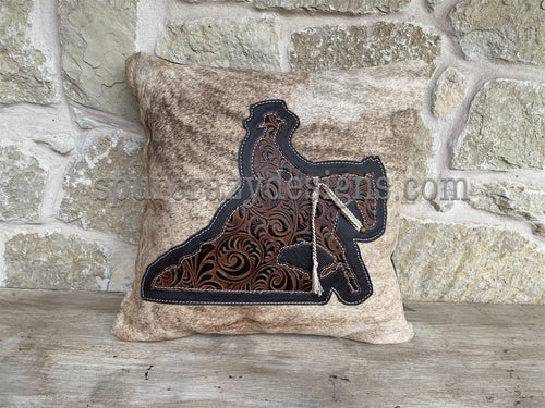 Working Cow Horse/Stock Horse Embossed Leather and Cowhide Pillow Cowboy