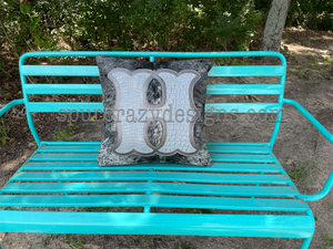 Gray and Silver Faux Croc Monogram Cowhide and Leather Pillow