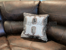 Load image into Gallery viewer, Gray and Silver Faux Croc Monogram Cowhide and Leather Pillow