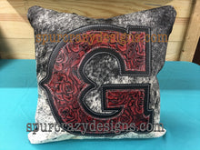 Load image into Gallery viewer, Red Floral embossed leather with salt and pepper cowhide.