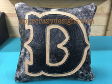 Load image into Gallery viewer, Leather Brand Pillow / Cowhide Brand Pillow / Customizable Pillow / Leather Fringe Pillow / Ranch Pillow / Cowboy Gift