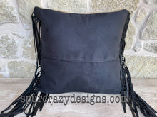 Load image into Gallery viewer, Black micro suede back on black trimmed pillows.