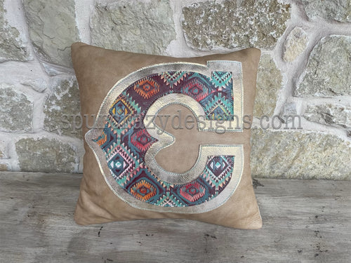 Leather Accent Pillows / Cowhide Throw Pillows / Decorative Monogram Pillows