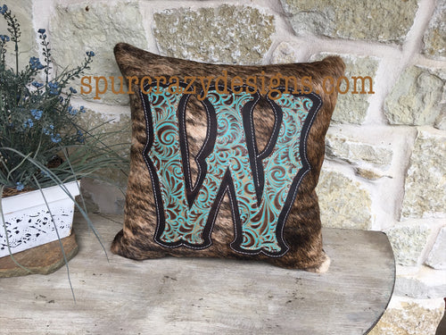 Turquoise Caracol Monogram Cowhide and Leather Pillows